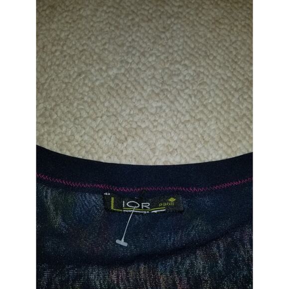 Womens Top-LIOR-PARIS-navy colorful lined asymmetric artsy abstract mesh BOHO-L - Picture 5 of 5